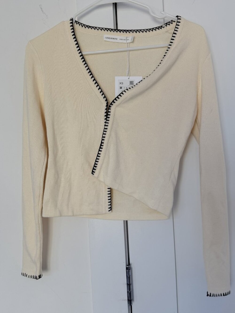 NWT Love Bonito Asymmetric Ribbed Cardigan Blanket Stitch Cream
